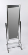 A modernist cheval mirror, brushed steel and glass, circa 1980 160cm high, 54cm wide, 46cm deep