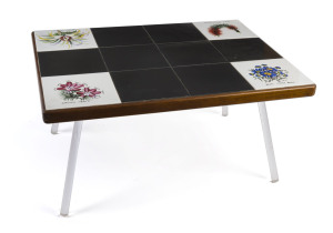 An Australian tile-top coffee table with perspex legs, circa 1950s, 40cm high, 64cm deep, 48cm deep