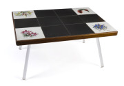An Australian tile-top coffee table with perspex legs, circa 1950s, 40cm high, 64cm deep, 48cm deep