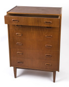 PARKER six drawer tallboy, teak, circa 1960s, 114cm high, 77cm wide, 46cm deep