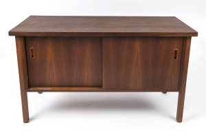 An Australian retro sideboard, black bean and ash with sliding doors, circa 1960s, 74cm high, 120cm wide, 45cm deep