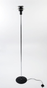PEASTON Australian vintage standard lamp, black metal, chrome and glass, circa 1980s, 175cm high