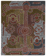 MAUDIE PETERSEN NGURRAYI (1937 - ), Warlpri tribe, Women's Ceremony, Napperby Station, acrylic on canvas board, artist's details and story notated verso, No. MP840743, 38 x 31cm