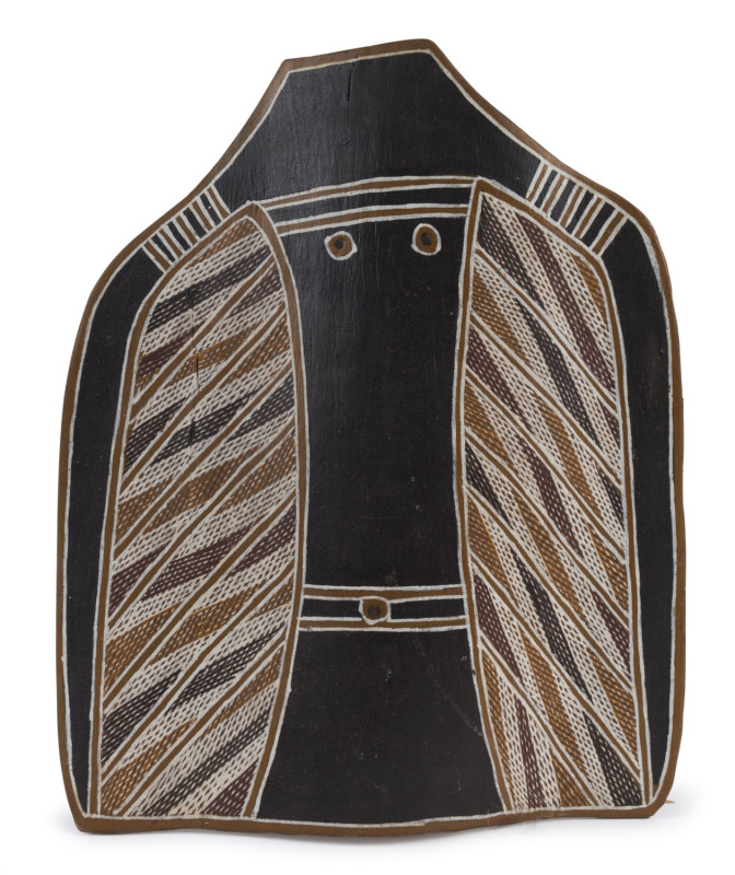 ARTIST UNKNOWN (Aboriginal, Northern Territory), stingray design, bark and natural earth pigments, 40 x 35cm