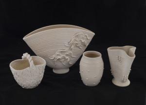 JANET GRAY group of four Australian pottery vases with cream glazes, incised "Janet Gray", the largest 17.5cm high