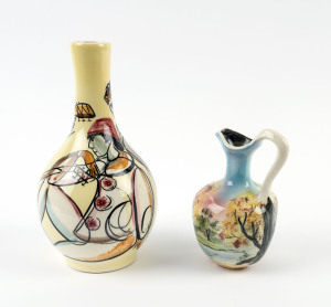 STUDIO ANNA pottery vase and a hand-painted jug mark "Morse's Creek Bright Vic." (2 items), mid 20th century, 28cm and 17cm high