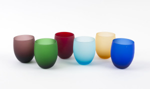 KAJ FRANCK set of six Finnish coloured glass beakers, 7.5cm high