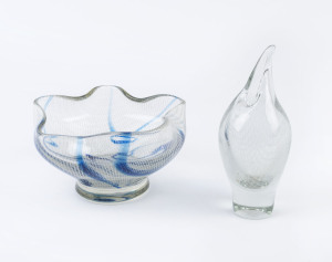 Scandinavian glass vase and fruit bowl with net design, circa 1950's-60's, (2 items), the vases 20cm high, with bowl 20cm wide