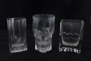 TAPIO WIRKKALA: Three Finnish glass vases for Iittala, engraved "T.W.", two with original labels, the largest 17cm high