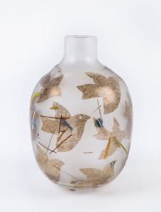 KOSTA BODA "Atelier" Swedish cameo glass vase decorated with doves and Murrine inclusions, by BERTIL VALLIEN, engraved "Kosta Boda, Atelier, B. Vallien", serial number illegible, 17.5cm high