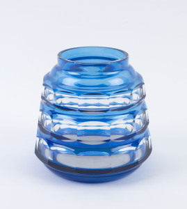 Bohemian blue overlay crystal vase with cut faceted sides, 19th century, 14cm high