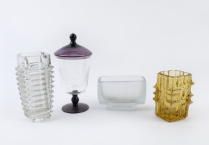 Four assorted Scandinavian glass vases, one with purple glass lid, circa 1960, the largest 25cm high