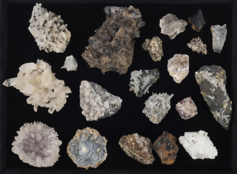 Twenty assorted crystal and mineral specimens