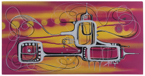 JAY WALKER, untitled street art in pink, acrylic on canvas, signed and dated verso "Jay Walker, '09", 61x 31cm