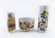 ROYAL COPENHAGEN faience fruit bowl and two vases by NILS THORSSON, circa 1960's, (3 items), stamped "Royal Copenhagen, Denmark", the largest 27.5cm high