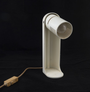 LEUKA "FLIP-TOP" Italian white metal table lamp designed by RICHARD CARRUTHERS, circa 1970, stamped "Leuka, mod. Flip-Top, design. R. Carruthers, Brevettato, Made In Italy", 28cm high
