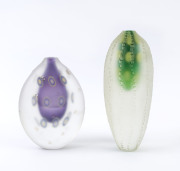 Two heavy Sommerso glass vases with frosted finishes, one with Murrines, (2 items), engraved signatures (illegible), ​30cm and 24cm high