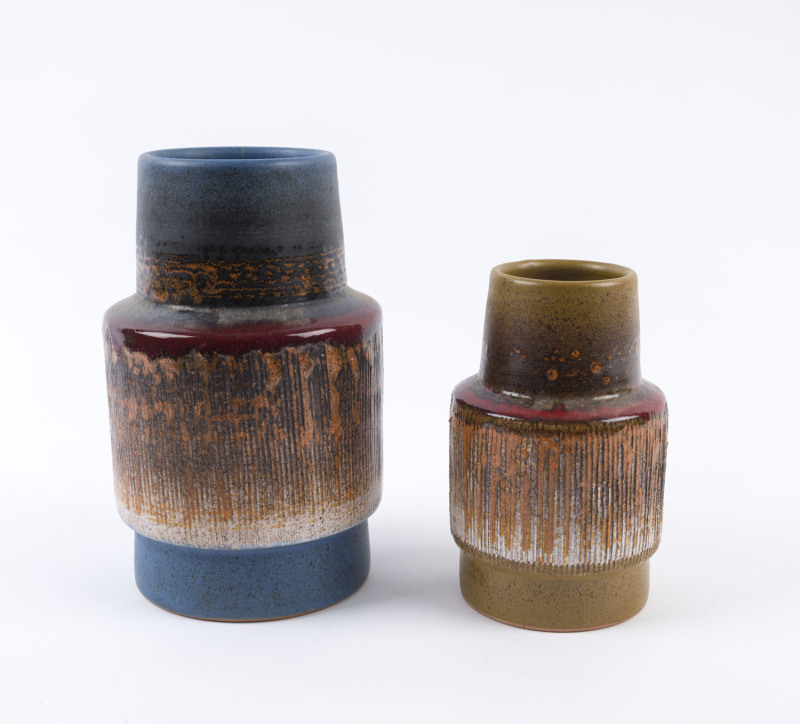 TILGMAN: Two vintage Swedish pottery vases, circa 1960, stamped "Tilgman, Sweden", ​22cm and 17cm high