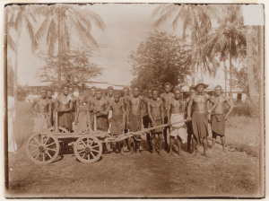 GERMAN NEW-GUINEA: circa 1912 group of 7 original images, several annotated in German on reverse; also one from Vanuatu. One titled "Herbertshohe, d. 19.II.1912", another "Neu Mecklenburg" and another "Polizeisoldaten transportieren Banholz, Herbertshohe d. 8.III.1912". (8 items); the largest 13 x 17.5