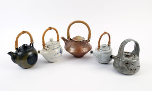 Five studio pottery teapots including LES BLAKEBROUGH, the largest 23cm high