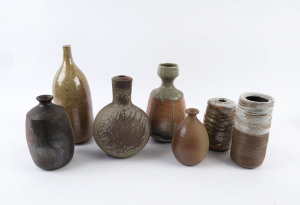 Seven assorted Australian studio pottery vases including Len Cook, the largest 32cm high