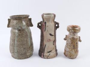 Three tall Australian studio pottery vases, ​the largest 28cm high