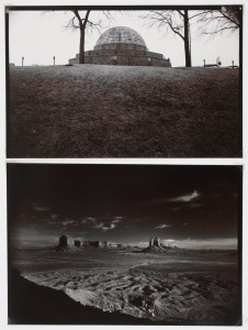 ANTHONY GREEN (Australia, 1952 - ) "Monument Valley, Utah" and "Chicago, Illinois" circa 1980 silver gelatin photographs on Agfa stock, both 17 x 25cm mounted in a folder with "ARCHIVAL PHOTOGRAPH Anthony Green" stamped alongside. (2 items) Green's work is held by the NGV and other galleries.