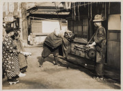 EDWARD MORSE (American, 1838 - 1925) JAPAN: A group of four photographs, circa 1890 on Velox paper; accompanied by a slip of paper identifying one as "1890 Lion dance (shishi-mai) on New Years Day - Peabody Museum of Salem, E.S. Morse Collection / Photog