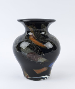 Murano black glass vase with Oro and Murrine inclusions, ​24cm high