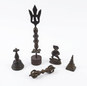 Five antique Tibetan bronze artefacts, 19th century and earlier, ​the largest 29cm high
