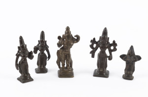 Five assorted antique bronze Shiva statuettes, 19th century, the largest 7cm high