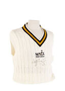 AUSTRALIAN CRICKET CLOTHING, noted David Hookes signed SA One-Day shirt; Greg Blewett signed SA One-Day shirt; WA jumpers (2 - one signed by Justin Langer); Jason Gillespie signed SA shirt; Shane Warne signed "Spinners are Winners" cap; Australian test sh - 3