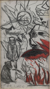 PETER BOOTH (1940 - ), (attributed), Fire Lake, pencil and crayon, titled in image, ​14 x 8cm