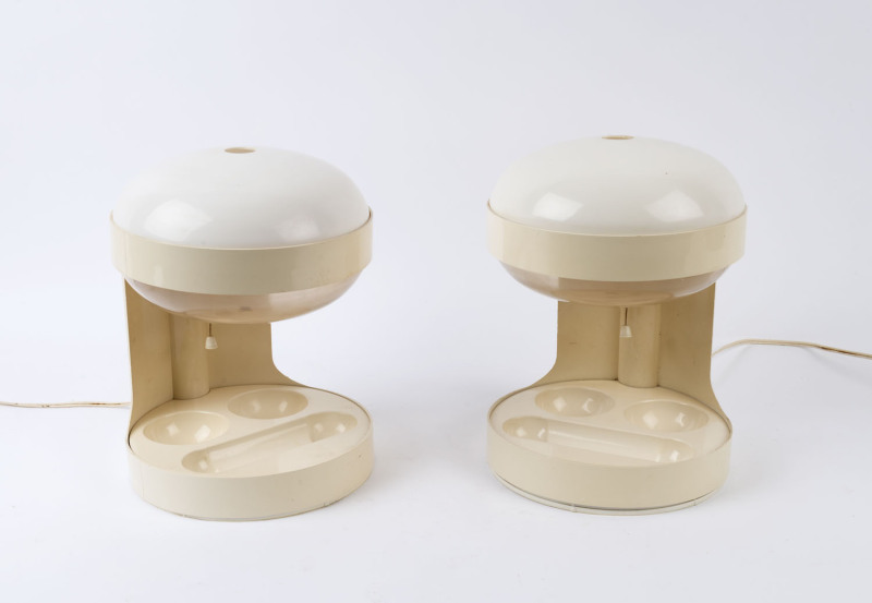 A pair of vintage white plastic table lamps, circa 1970, ​34cm high