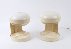 A pair of vintage white plastic table lamps, circa 1970, ​34cm high