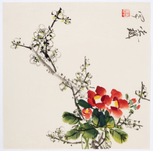 Three Chinese watercolours and four assorted Chinese and Japanese prints, all unframed, the watercolour sheet size 33 x 33cm