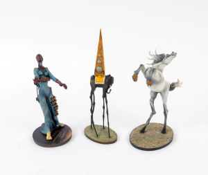Three SALVADOR DALI collector's statues produced by the Gala-Salvador Dali foundation, in original boxes, the largest 25cm high