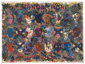STEPHEN LESLIE WICKHAM (Australia, 1950 - ) MONNOM MON Lithograph in colours, signed 'S. L. Wickham' dated '85 and numbered 5/10 in pencil in lower right margin, 57 x 77cm, also, $EX + 1 EATH HA HA HA1 Lithograph in colours, signed "S.L. Wickham" and dated "'89" lower left, editioned "8/15" lower right in pencil in lower margin. 57 x 73cm. (2 items).
