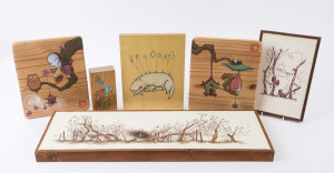 Six assorted artwork panels, late 20th century, the largest 24 x 72cm overall