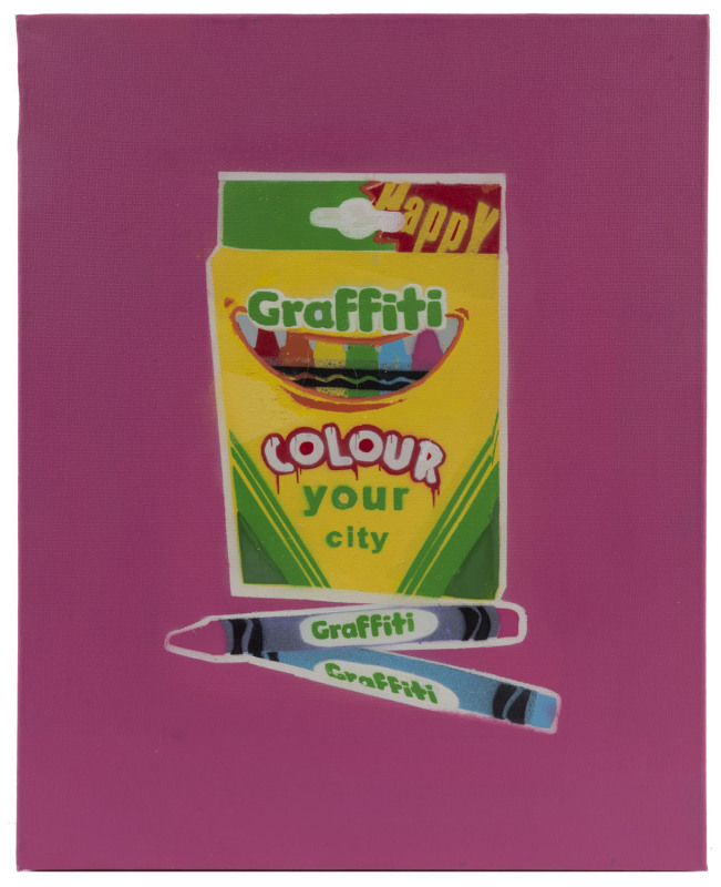 HAPPY GRAFFITI, Colour Your City, acrylic on canvas, signed "Happy" in image and on the stretcher, ​45 x 35cm