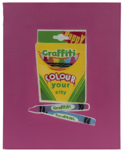HAPPY GRAFFITI, Colour Your City, acrylic on canvas, signed "Happy" in image and on the stretcher, 45 x 35cm