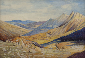 Artist Unknown "IBEX crossing a Pass in the Red Sea Hills" and "ISABELLA GAZELLE at the Foot of the Red Sea Hills" watercolours and pencil on card, both signed "REX" lower right,