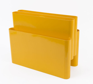 KARTELL yellow plastic magazine rack, circa 1970, 35cm high, 40cm wide, 19cm deep