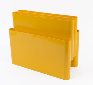 KARTELL yellow plastic magazine rack, circa 1970, ​35cm high, 40cm wide, 19cm deep