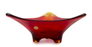 LAGUNA Italian Murano red glass triangular fruit bowl, circa 1960s original foil label "Laguna, Murano Glass, Venezia", ​13cm high, 33cm wide - 2