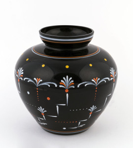 Bohemian Art Deco glass vase on black ground, circa 1920's 14cm high