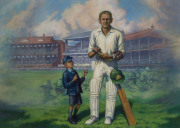 Graeme PAYNE [born 1956, lives and works in Grafton, N.S.W.] Sir Donald Bradman - Inspiration to a Nation" original acrylic on canvas, signed "Payne" lower right 104 x 143cm (framed: 125 x 166cm).