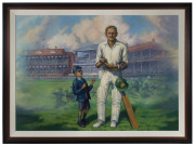 Graeme PAYNE [born 1956, lives and works in Grafton, N.S.W.] Sir Donald Bradman - Inspiration to a Nation" original acrylic on canvas, signed "Payne" lower right 104 x 143cm (framed: 125 x 166cm). - 2