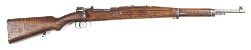 PERUVIAN MAUSER MOD.1932 B/A SERVICE RIFLE: 7.63x53; 5 shot box mag; 22.75" barrel; g. bore; std sights, bayonet fitting, swivels, turn down bolt & PERUVIAN crest to the breech; g. profiles & clear marking; silver grey finish to all metal; g. stock with m