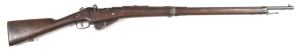 FRENCH MOD.1907/15 BERTHIER B/A SERVICE RIFLE: 8x5R: 5 shot mag; 30.5" barrel; p. bore; std sights, bayonet fitting, swivels; CHATELLERAULT M LE 1907-15 to breech; g. profiles & clear markings; thin black military finish to all metal; g. stock with modera